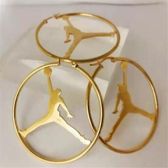 NEW MICHAEL JORDAN JUMPMAN JUMP MAN GOLD‎ - PLATED HOOP CLASP EARRING DANGLE - Picture 3 of 9